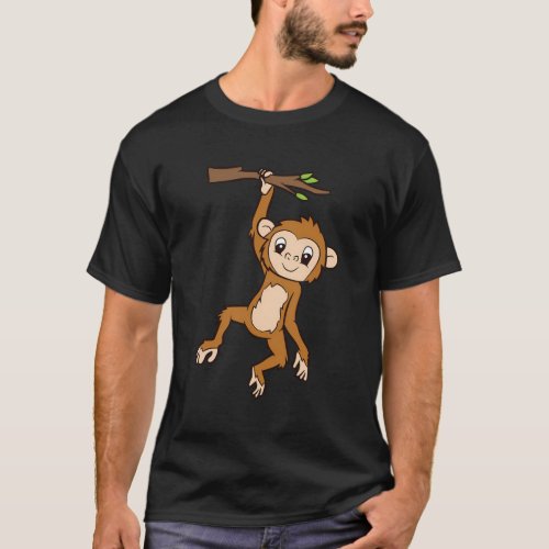 Monkey Hanging On Branch Ape Monkey T_Shirt