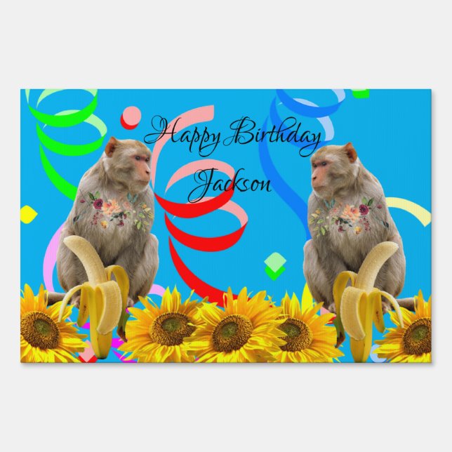 Monkey Happy Birthday Green Yard Sign (Front)