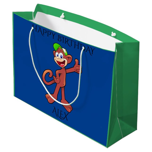 'MONKEY' happy birthday personalized name gift bag (Back Angled)