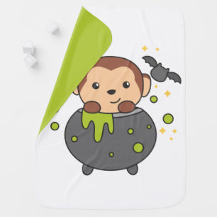 Monkey Happy Halloween Cauldron Bat Baby Blanket