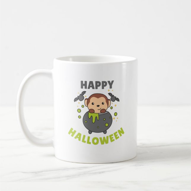 Monkey Happy Halloween Cauldron Bat Coffee Mug (Left)