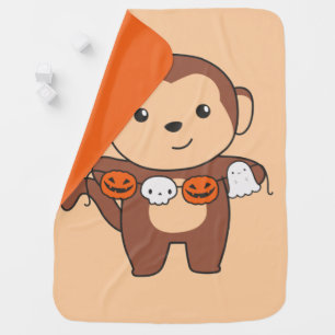 Monkey Happy Halloween Pumpkin Bat Costume Baby Bl Blanket