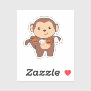 Monkey Happy Halloween Pumpkin Bat Costume Sticker