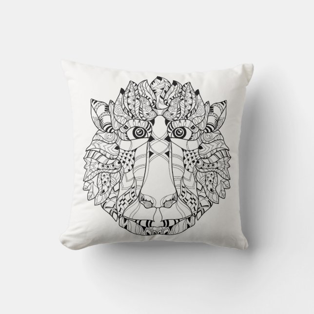Monkey Head Doodle Throw Pillow (Front)