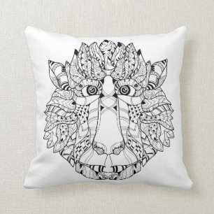 Monkey Head Doodle Throw Pillow