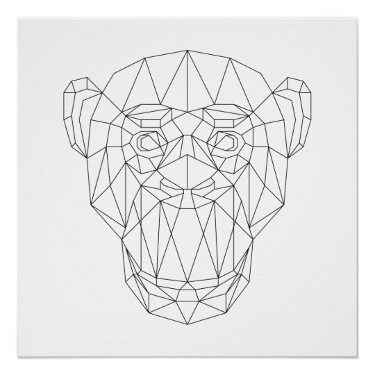 Monkey Head Geometric Black & White Modern Art Poster | Zazzle.com