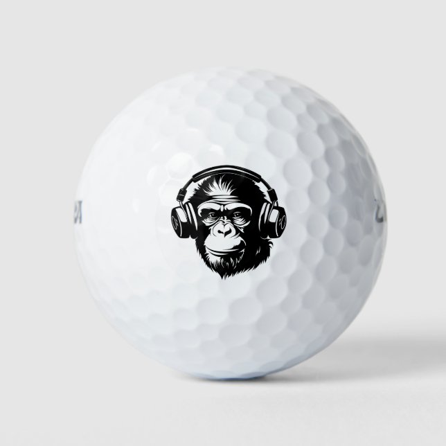 MONKEY HEADPHONES FUNNY GOLF BALL (Front)