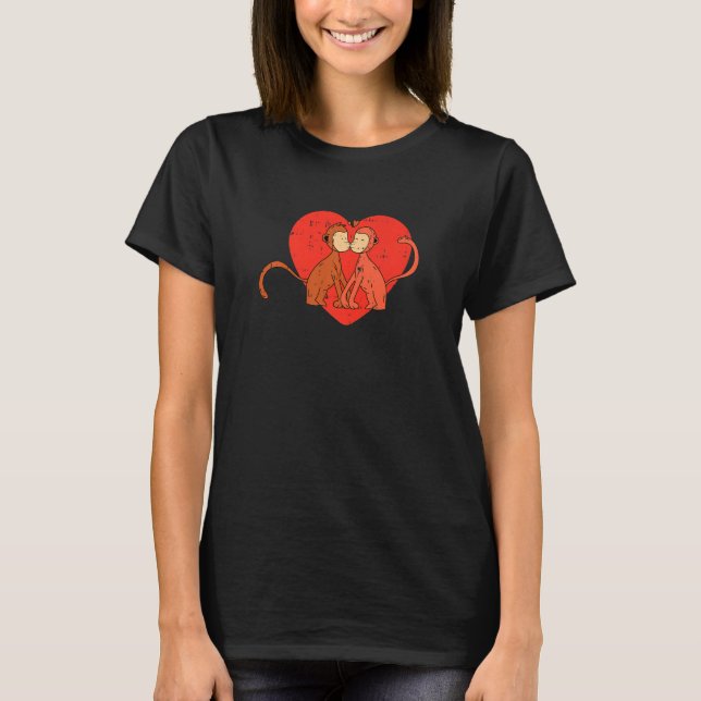Monkey Heart Valentines Day Zoo Animal Love Wildli T-Shirt (Front)