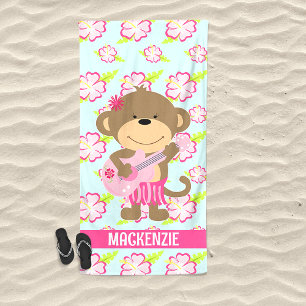 Monkey Hibiscus Ukelele Cute Beach Towel