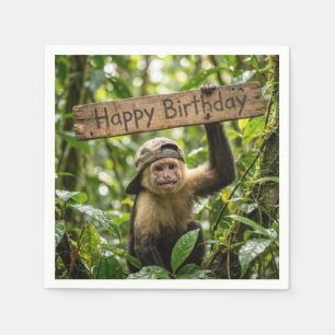 Monkey Holding a Happy Birthday Sign Napkins