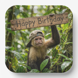 Monkey Holding a Happy Birthday Sign Paper Plates