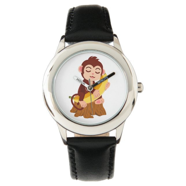 Monkey Holding Banana Cartoon Watch (Front)