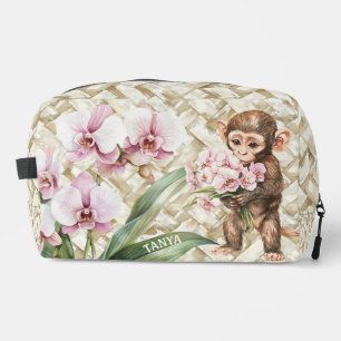 Monkey Holding Orchids Make up Dopp Kit