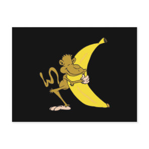 monkey hugging banana postcard