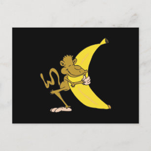 monkey hugging banana postcard