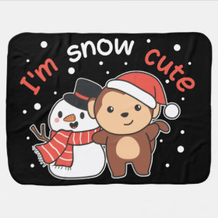 Monkey I Love You Snow Much Snowman Pun Baby Blank Blanket