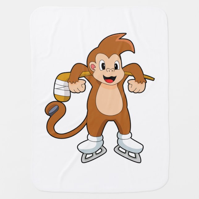 Monkey Ice hockey Ice hockey stick Baby Blanket (Front)