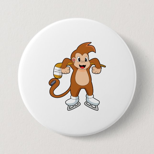 Monkey Ice hockey Ice hockey stick Button (Front)