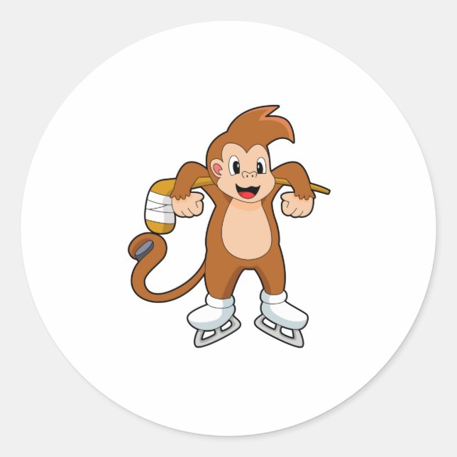 Monkey Ice hockey Ice hockey stick Classic Round Sticker (Front)