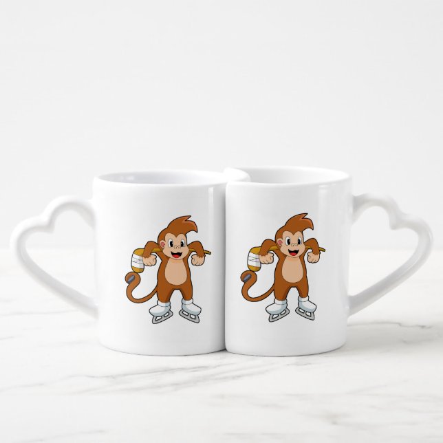 Monkey Ice hockey Ice hockey stick Coffee Mug Set (Front Nesting)