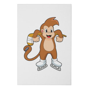 Monkey Ice hockey Ice hockey stick Faux Canvas Print