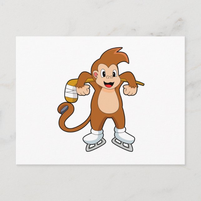 Monkey Ice hockey Ice hockey stick Postcard (Front)