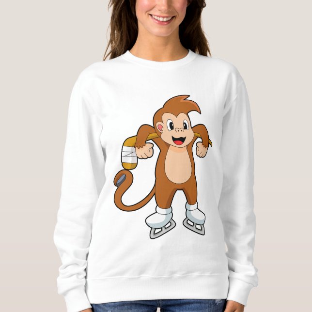 Monkey Ice hockey Ice hockey stick Sweatshirt (Front)