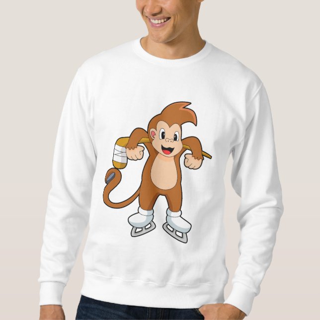 Monkey Ice hockey Ice hockey stick Sweatshirt (Front)