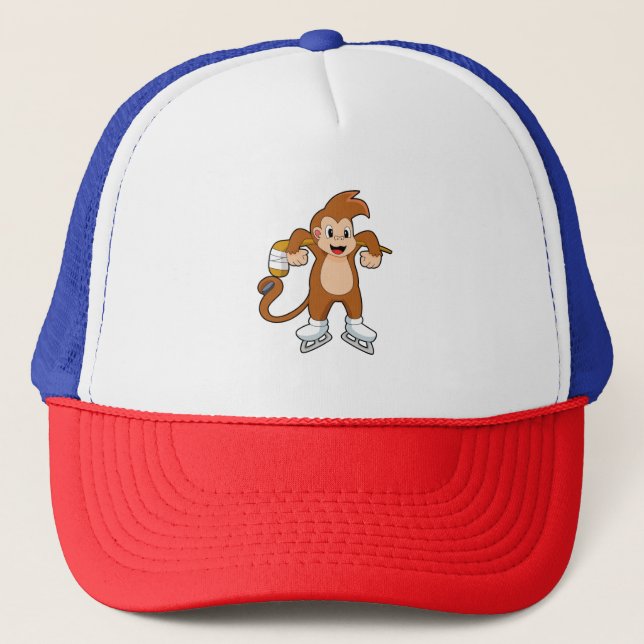 Monkey Ice hockey Ice hockey stick Trucker Hat (Front)