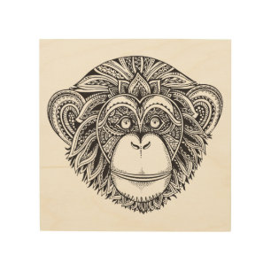 Monkey Illustartion Doodle 5 Wood Wall Art