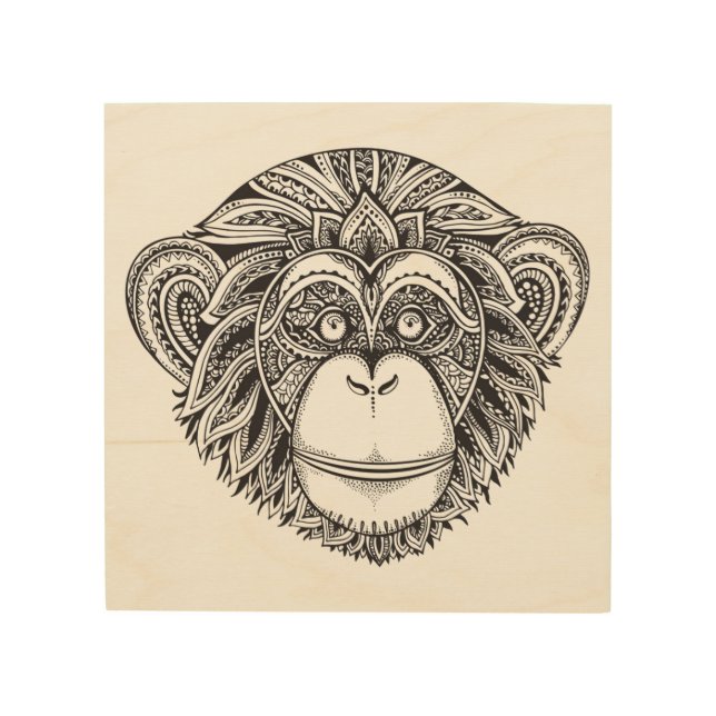 Monkey Illustartion Doodle 5 Wood Wall Art (Front)