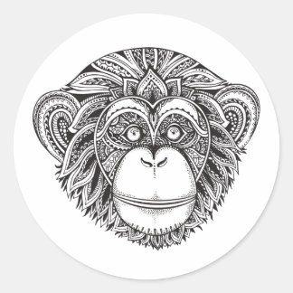 Monkey Illustartion Doodle Classic Round Sticker