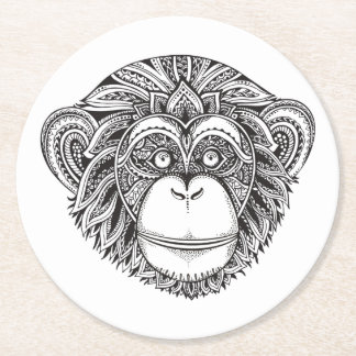 Monkey Illustartion Doodle Round Paper Coaster