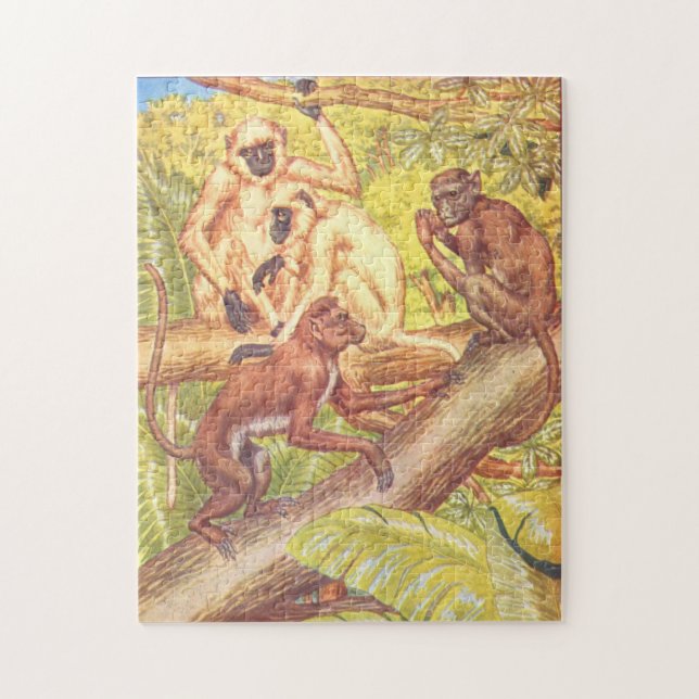 Monkey Illustration Vintage Childrens Book Jigsaw Puzzle (Vertical)