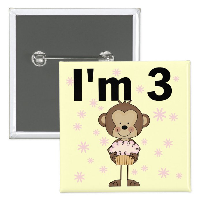 Monkey I'm 3 Birthday T shirts and Gifts Buttons
