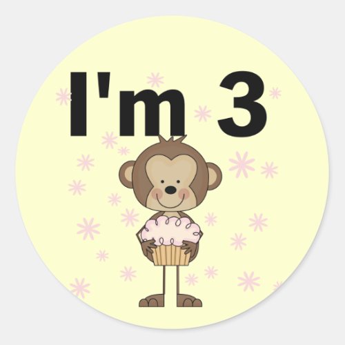 Monkey Im 3 Birthday Tshirts and Gifts Classic Round Sticker