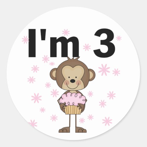 Monkey Im 3 Birthday Tshirts and Gifts Classic Round Sticker