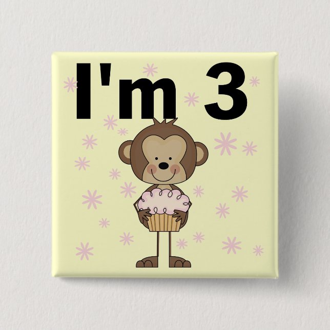 Monkey I'm 3 Birthday Tshirts and Gifts Pinback Button (Front)