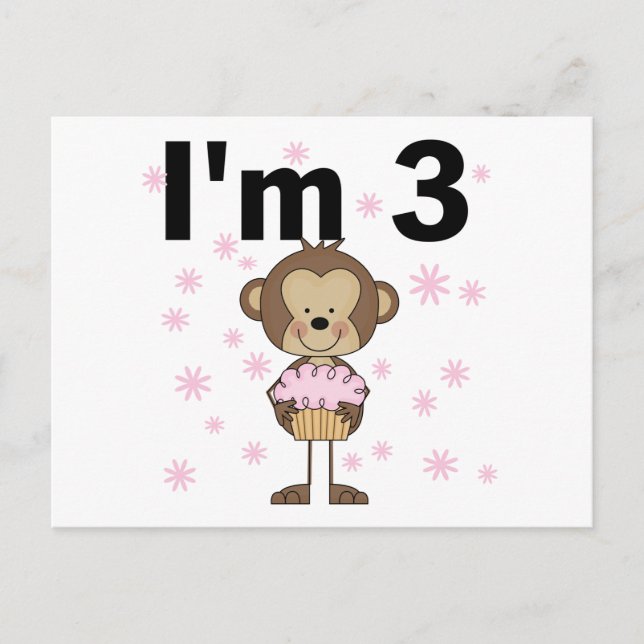 Monkey I'm 3 Birthday Tshirts and Gifts Postcard (Front)