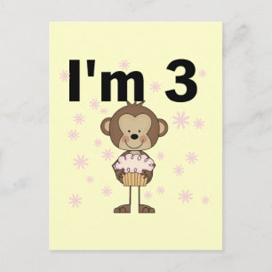 Monkey I'm 3 Birthday Tshirts and Gifts Postcard