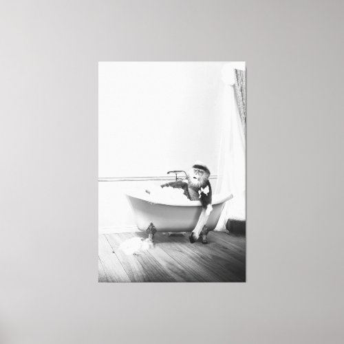 Monkey in a bathtub Poster Canvas Print