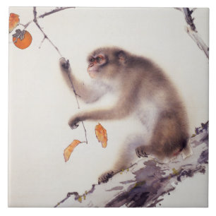 Monkey in a Persimmon Tree Ceramic Tile