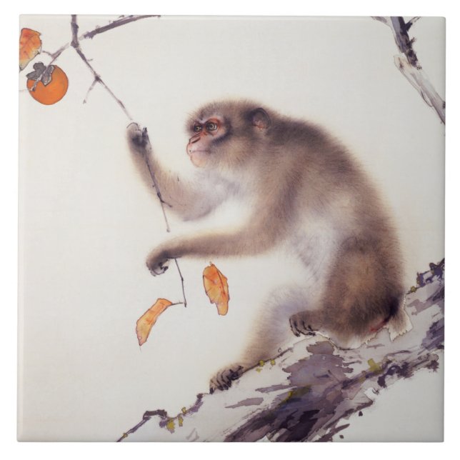 Monkey in a Persimmon Tree Ceramic Tile (Front)