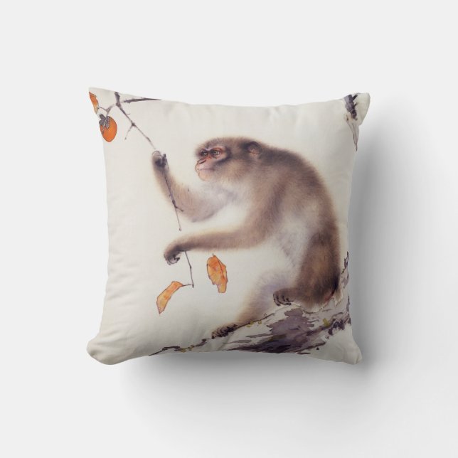 Monkey in a Persimmon Tree Throw Pillow (Front)