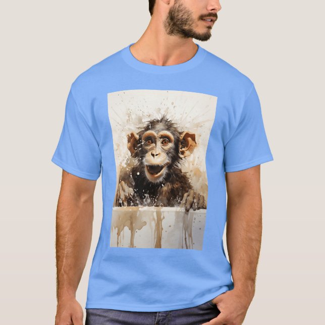 Monkey in bathtub Funny animal art family T-Shirt (Front)