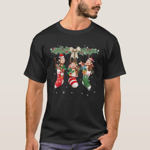 Monkey In Christmas Socks _ Monkey Loves Xmas T_Shirt