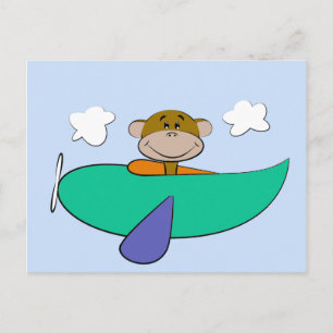 Monkey in Colorful Airplane Birthday Postcard