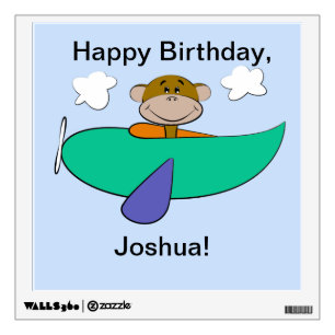 Monkey in Colorful Airplane Birthday Wall Decal