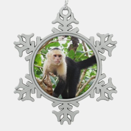 Monkey In Costa Rica Snowflake Pewter Christmas Ornament