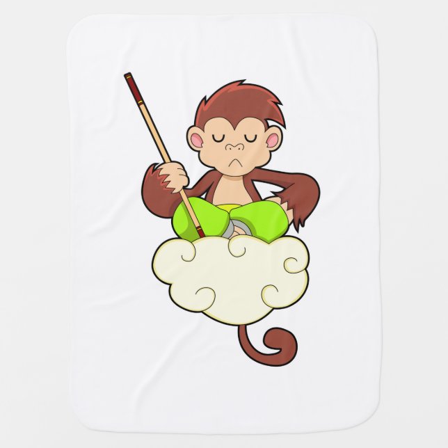 Monkey in Cross legged on Clouds Baby Blanket (Front)
